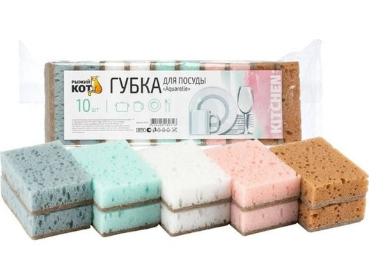 Средства по уходу за кухней РЫЖИЙ КОТ 310577 Губка для посуды 10шт.